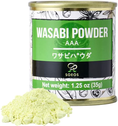 Soeos Wasabi in polvere da 35 g, senza glutine, vegano, di alta qualità, per sushi e sashimi