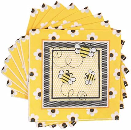 WallyE Bumble Bee Napkins, for What Will It Bee Gender Reaveal, Baby Shower, Honey Bee Themed Birthday Party, 20 Pack