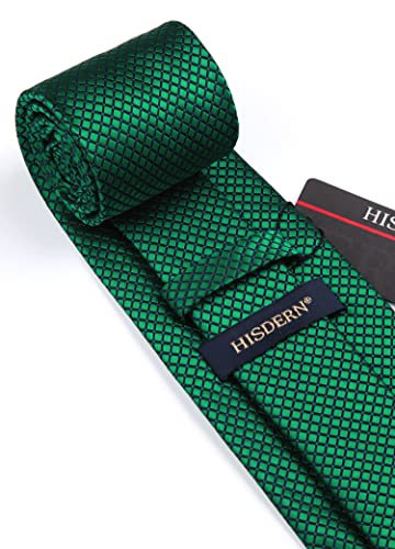 Image of HISDERN Ties for Men Plaid Checkered Tie with Pocket Square Woven Business Formal Necktie Handkerchief Set Wedding Party