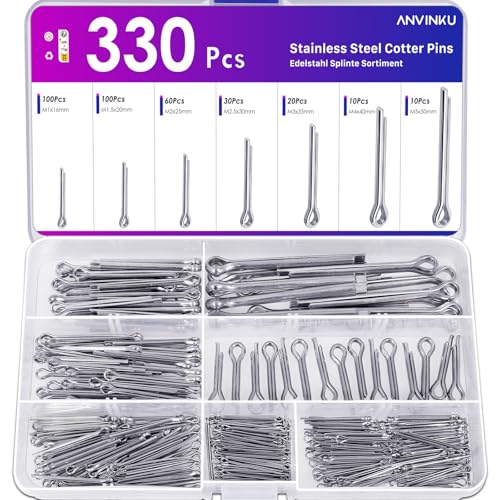 ANVINKU 330 Stück Splinte Sortiment Edelstahl 7 Größen Splint Set M1/M1.5/M2/M2.5/M3/M4/M5 304 Edelstahl Sicherungssplint für Auto Mechanik Schiffsreparatur