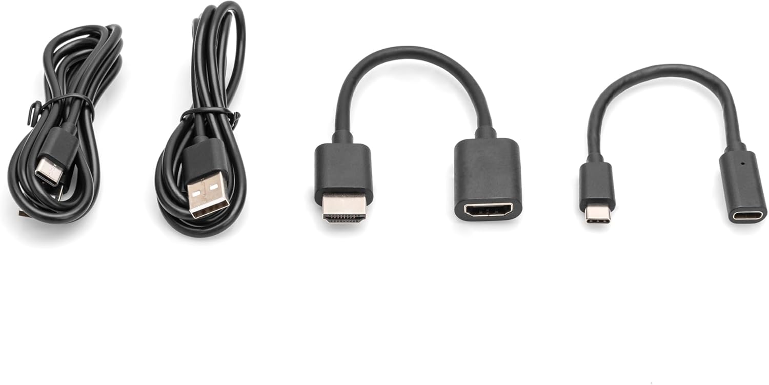 Included cables: two USB-A to USB-C cables and two HDMI to USB-C adapters