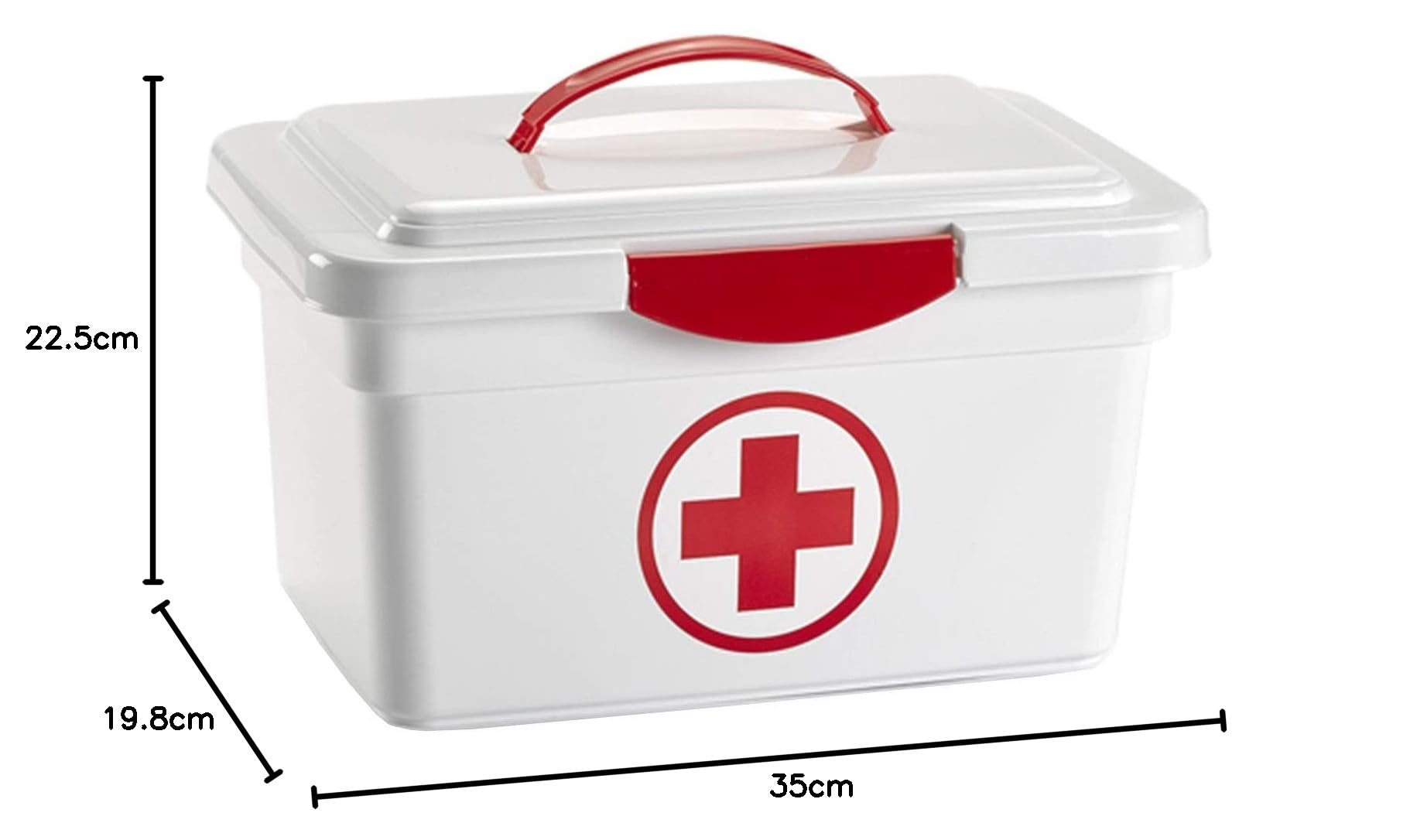 Tradineur - Caja de plástico de almacenamiento con asa y cierre frontal 8 litros, diseño botiquín de primeros auxilios, recipiente ordenación, almacenaje objetos