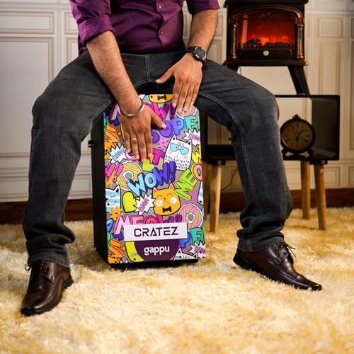 Image of Snare Cajon Drum Box - Adjustable Snare Jambox, Portable Travel Instrument for Beginners & Pros - Wooden Cajon Box Music Instrument (H:43cm x W:26cm x L:26cm)(Meow)