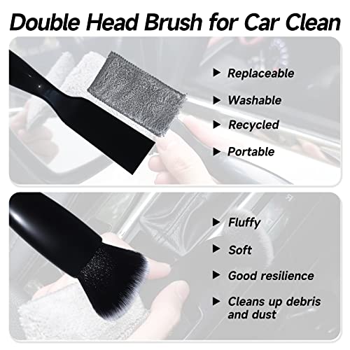 San Austin Double Head Brush For Car Clean 2 In 1 Car Cleaning Brushes For Detailing Interior, Soft Portable Hand Brush Duster For Car Air Vent Dashboard Screen Panel Leather Car Seats (Black) #TOP2