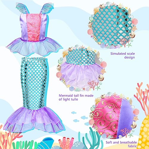MELAND Mermaid Costume Kids, Princess Costumes for Girls Gift Aged 3-10, Little Mermaid Dress Up for Girls World Book Day (L) - Image 2