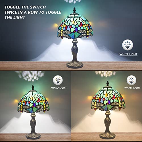 Image of 8'' Stained Glass Table Lamp, Vintage Desk Bedside Night Light