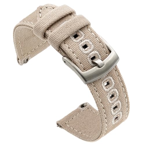 Image of Benchmark Canvas Watch Band - Quick Release Cotton Fabric Watch Straps for Men & Women (22mm, Khaki Tan)