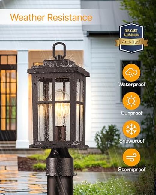 Dusk to Dawn Outdoor Post Lights, Bronze Outdoor Lamp Post with Pier Mount Base, Waterproof Lamp Posts Outdoor Lighting with Tempered Glass for Garden, Porch Patio(Hardwired 120V, Not Solar)
