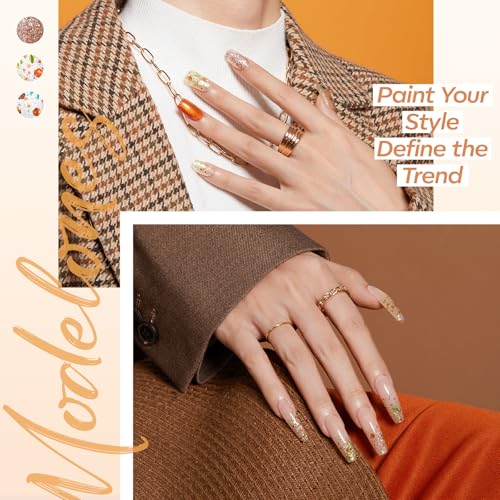 Image of modelones Glitter Gel Nail Polish Set, 6 Colors Geometric Shapes Star Gold Glitter Ornament Gel Polish Collection with Wooden Stick All Seasons Soak Off LED Manicure DIY Gift