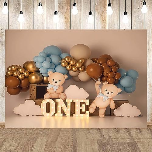 Fondo fotográfico de cumpleaños 7x5FT con diseño de oso y globos miniatura 4
