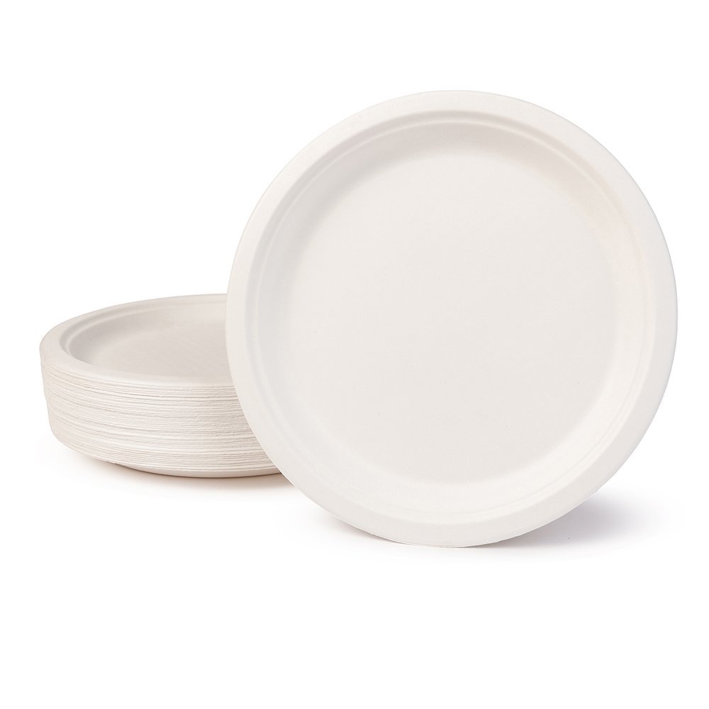 BIOZOYG Set da Tavola ecologiche bagassa usa e getta I 500 pezzi Piatto di canna da zucchero bianco sbiancato rotonda 26 cm I Set da Tavola monouso