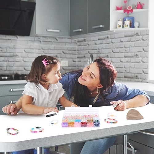 Image of Ambitieux DIY Bracelet Making Kit 575+ Beads Jewelry Set With Glass,Double,Charms Pendants Accessories,Evil Eye,Elastic Thread,Cutter & Jute Bag Craft Kit For Girls,Kids & Adults (Jelly),Multicolor