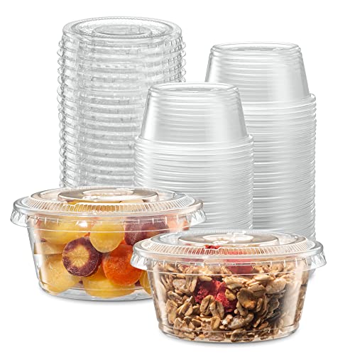 Image of Clear Diposable Plastic Portion Cups With Lids, Small 3.25 oz - 100 Sets