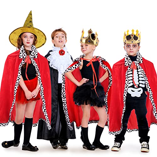 Cotiny 4 Pack Kids King Costume Set King Cape Red Blue Cloak Crown For Children Halloween King Prince Cosplay Birthday Party (Red) #TOP3