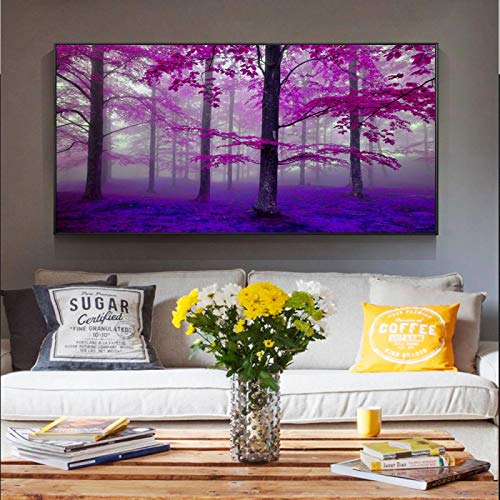 Art mural de prestige avec cette toile forêt rose au rendu artistique unique