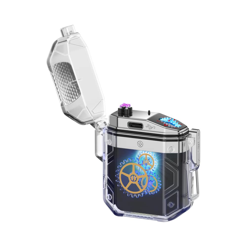 Waterproof Electric Arc Lighter Plasma USB TYPE-C Rechargeable Wind proof with Torch flashlight for Outdoor Grill, Survival, Camping, Candle Gift for boyfriend father(Black)