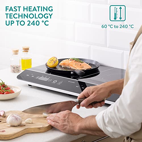 Navaris Double Plaque à Induction - Plaque Induction 2 Foyers Portable - Plaque Vitrocéramique de Cuisson - Boutons Tactiles Minuteur et Sécurité – Image 5