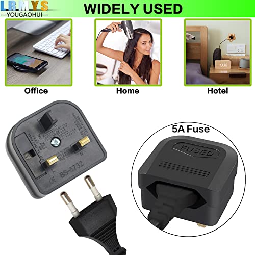 LRMYS 2-Pin EU Socket to 3-Pin UK Plug Adaptor, 5A Fuse European Type C/E/F Socket to Britain Type-G Plug Converter for Home Travel Hotel Business Trip, Black 1 Pack - Image 3