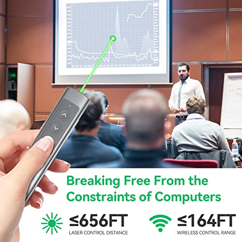 Dclikre Rechargeable Powerpoint Clicker With Green Laser Pointer Long Range, 2 In 1 Usb Type C Wireless Remote Presentations Clicker With Volume Control For Mac/Laptop/Computer, Google Slide/Ppt #TOP4