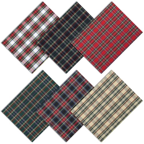 Tela de retazos a cuadros navideños, 6 hojas, rojo, verde, azul marino, 50