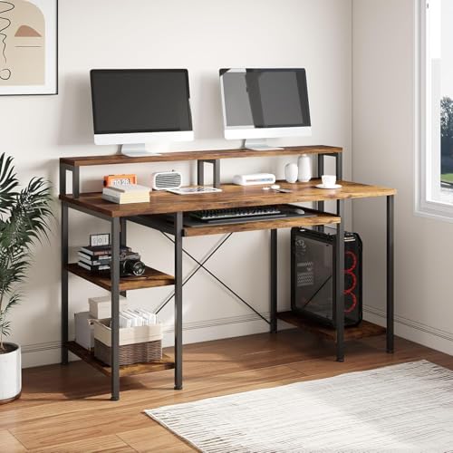 Image of Un-Desk Nova Computer Table for Home Office and Study Table with 3 Shelf Workstation Desk for Desktop Pc Laptop and Gaming with Keyboard Tray Reversible Shelf Left and Right 120 CM Forest Dark