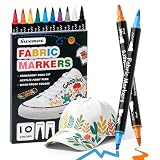 Swemos 10 Fabric Markers, Fabric Paint Permanent for Clothes, Brush and Chisel Tip Acrylic Paint Pens for Helmets, Skateboards, Hats, Canvas, Shoes, Bags, Craft, DIY - Fabric Decorating Kit