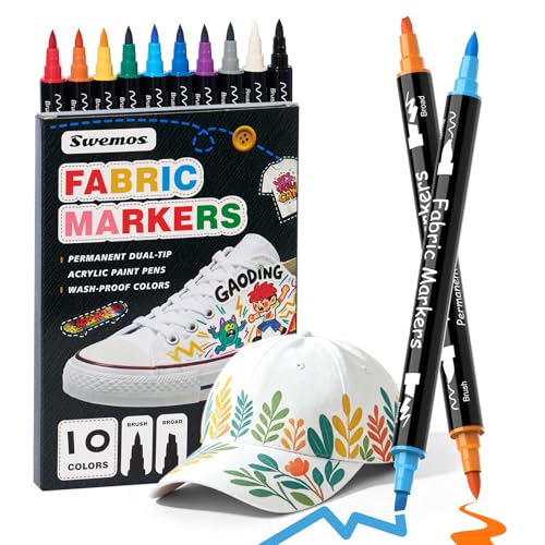 Swemos 10 Fabric Markers for Clothes, Shoes, and Crafts
