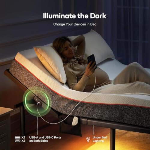 Image of Marsail MS01-1 Queen Adjustable Bed Base with Massage, 4 Ports USB A&C Adjustable Bed Frame with Under-Bed Nightlight, 3 Minutes Fast Assembly, Wireless Control Adjustable Bed with 4 Height Options