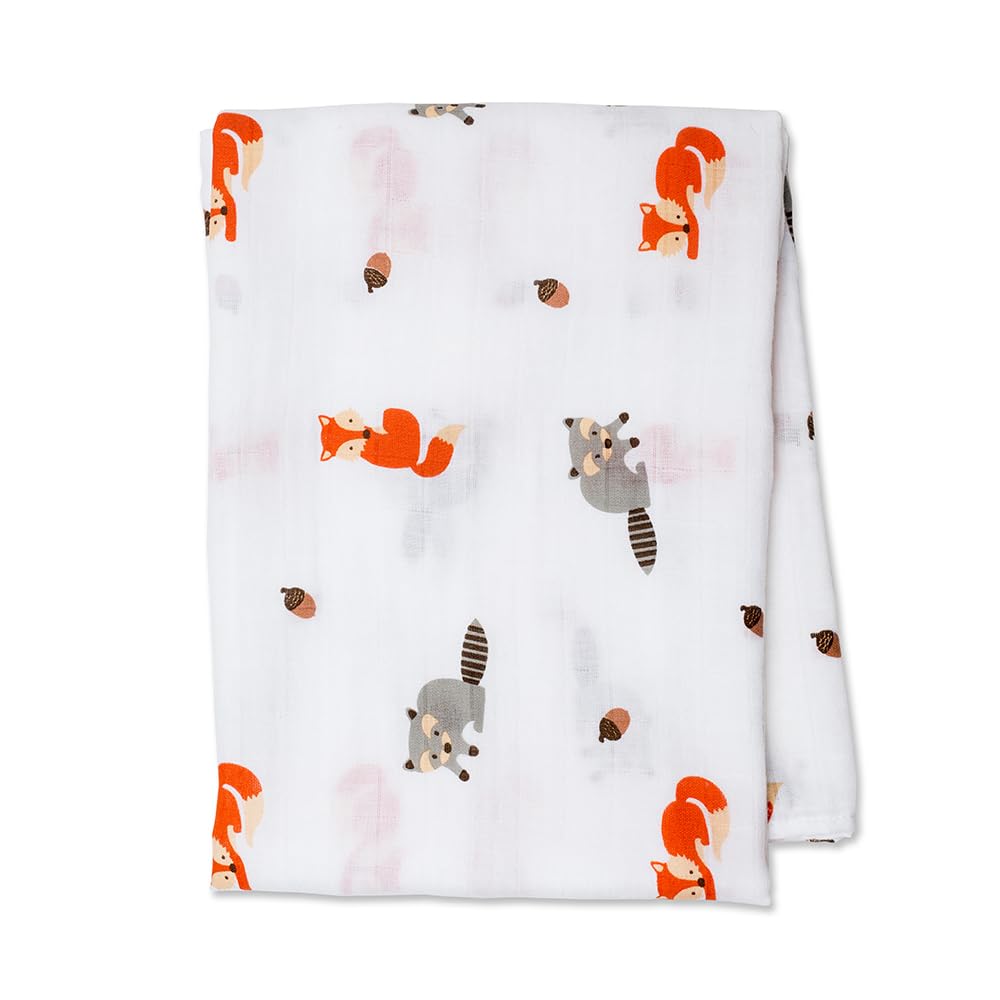Lulujo Baby 100% Cotton Muslin Swaddle Blanket, 47 x 47-Inches, Forest Friends