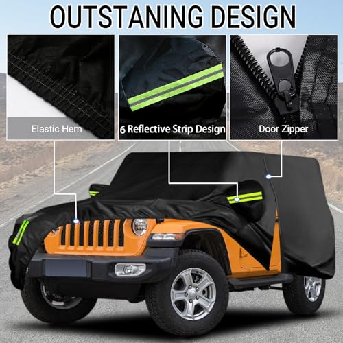 Image of Car Cover Fit for Jeep Wrangler 2 Door Custom Fit 1987-2025 JK JL CJ YJ TJ | Heavy Duty, Waterproof, All Weather Outdoor Car Cover with Door Zipper for Sun, Rain, Dust, Snow & UV Protection