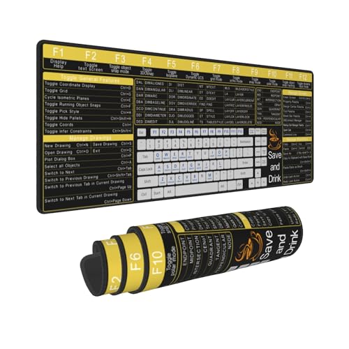 Aoojanu CAD Shortcut Keys Mouse Pad - 31.5 X 11.8 Inch XL Cheat Sheet Gaming Mousepad