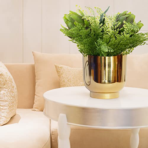 ecofynd 2 Pack Eva Metal Plant Pots (8 inch, 9 inch) | Indoor Planter Flower Pots with Drainage Hole | Home Garden Decor Planter for Living Room Bedroom Interior (Gold Finish)