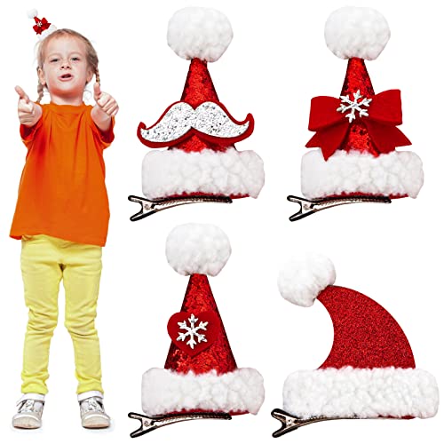 4 Stück haarspangen weihnachten, haarspangen mädchen weihnachten, Weihnachten Haarschmuck kinder,Kappenhaarnadel der Weihnachten,Party-Haar-Accessoires für Kinder Cover