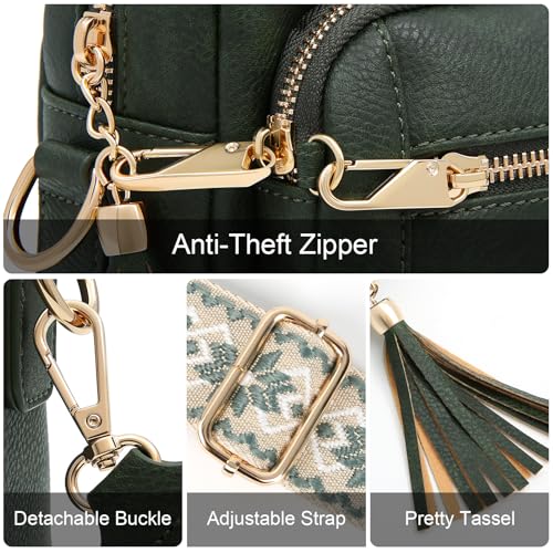 Image of Small Leather Crossbody Bags for Women Anti theft Purses and Handbag Shoulder Hangbag with Wide Strap Tassel