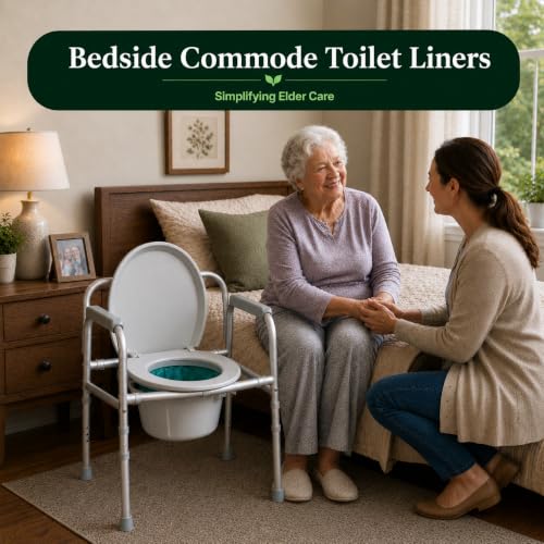 Image of Bedside Commode Toilet Liners, 50 Liners | Extra Thick, Leak Proof, Fits Most Bedside Commodes Pail, and Adult Potty Chairs