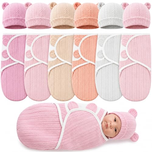 Image of Ramede 6-Pack Preemie Baby Swaddle Blankets with Hats, Breathable 100% Cotton Baby Swaddles, Suitable for Preemie Babies and Newborns, Soft Cotton, Adjustable(Wheat,Soft Pink)