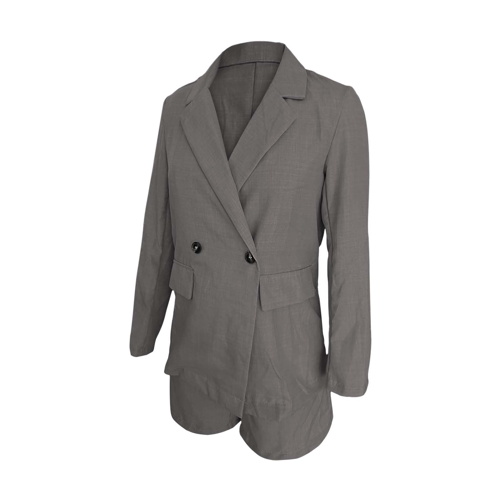 Hosenanzug Damen elegant 2 teiler mit kurzer Hose,Business Anzug Damen Set,Langarm Anzugjacke und Kurze Anzughose mit Tasche,Einfarbig Businessanzug Büro