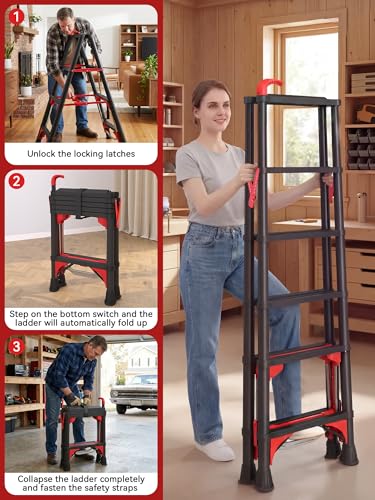 Image of 4 Step Telescoping Ladder, 3.5FT Adjustable Ladder with Secure Lock