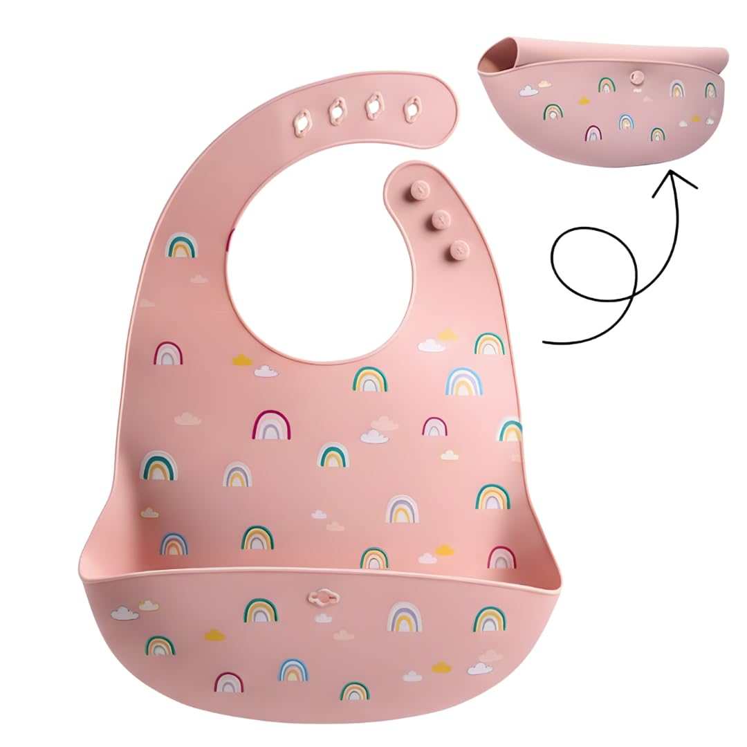 Silicone Bib for Baby | BPA Free Food Grade Bib with Deep Crumb Catcher | Adjustable Waterproof Baby Feeding Bib | Soft & Skin Friendly Material | Easy Clean Reusable Bib for Weaning (Pink)-image-22