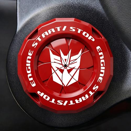 Tybasthe Rotary Push Start Button Cover Decepticon Car Accessories Engine Start Stop Button Cover Car Stickers Interior Decor Motorcycle Ignition Key Switch Cover Red