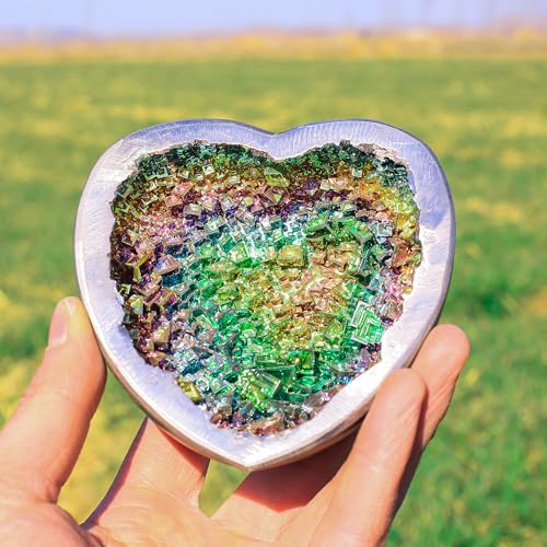 Image of Heart-Shaped Bismuth Crystal Ore Bowl - 4.25 inch Inch, 560g (19.7 oz) - Iridescent Rainbow Metal Art, Home Decor, Mineral Specimen