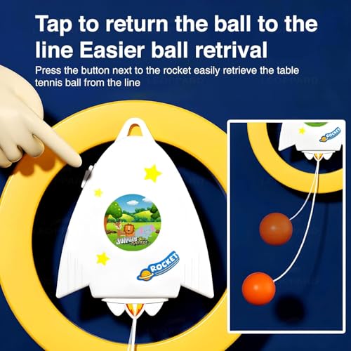 Image of Hanging Table Tennis Trainer for Kids Indoor Self Training Portable Ping Pong Set 10 Pieces 2 Racket 2 Balls 2 Hooks 1 Jungle Hanger and 2 Jungle Safari Stickers in 1 Jungle Box