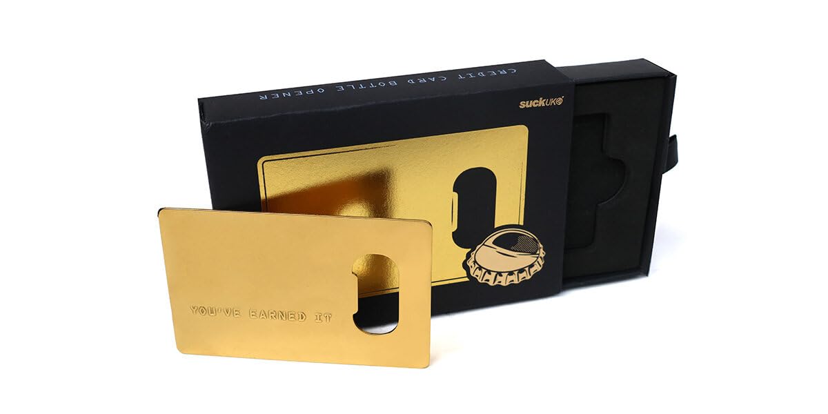 Suck UK Credit Card Bottle Opener | Beer Bottle Opener | Stocking Stuffers | Gag Gifts | Bar Tool | Novelty Gifts for Men | Ultra Thin Metal | Pocket Wallet Size | Travel Accessories | Gold Finish