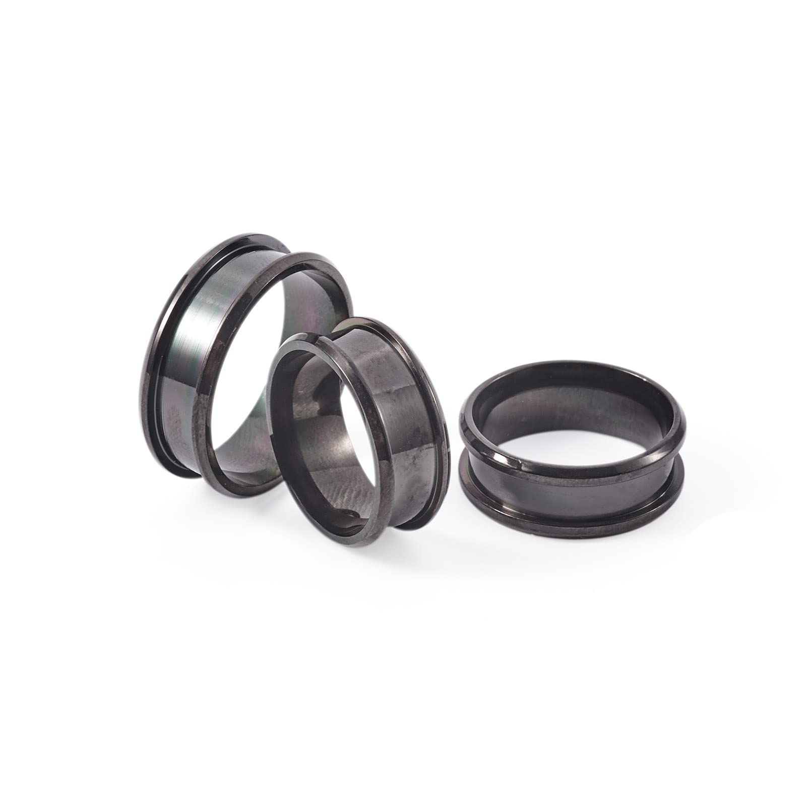 PandaHall 6pcs Stainless Steel Inlay Ring Core Blanks Black 17mm-22mm Round Grooved Finger Ring Blanks for Jewelry Making - Image 2