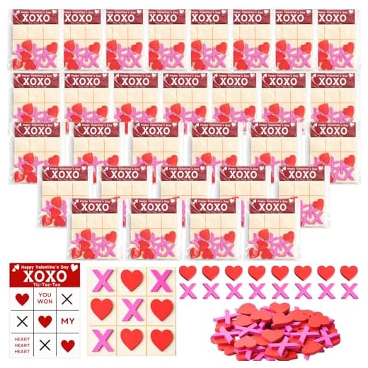 LaRandom 30 Set Valentine's Day Gifts Wooden Tic Tac Toe Game with Cards Valentines Party Favors Packs Mini Board Gaming Prizes for Non Candy Valentine Exchange Gift Galentines Couples Party Favor