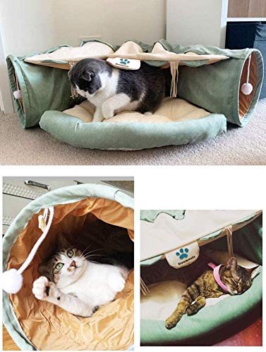 Túnel e tapete de brincadeira de cama de gato 2 em 1 para animais de estimação Gatos Cães Coelhos e