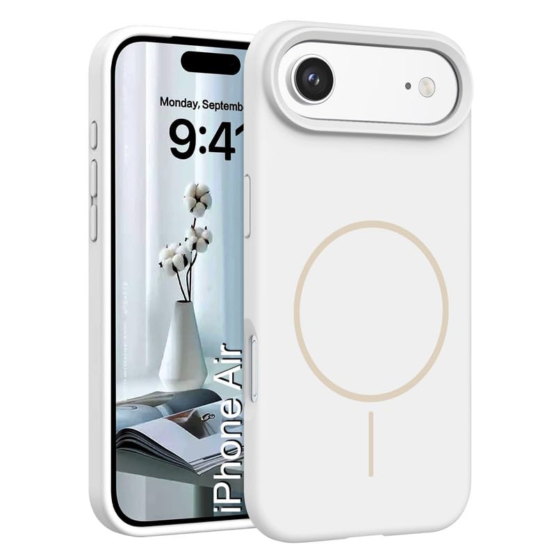 Image of LuxuryKase Silicone Magnetic Case for iPhone Air | Soft Microfiber Lining | MagSafe Support | Shockproof Protective Cover | Precise Cutouts | Slim Fit Design - White