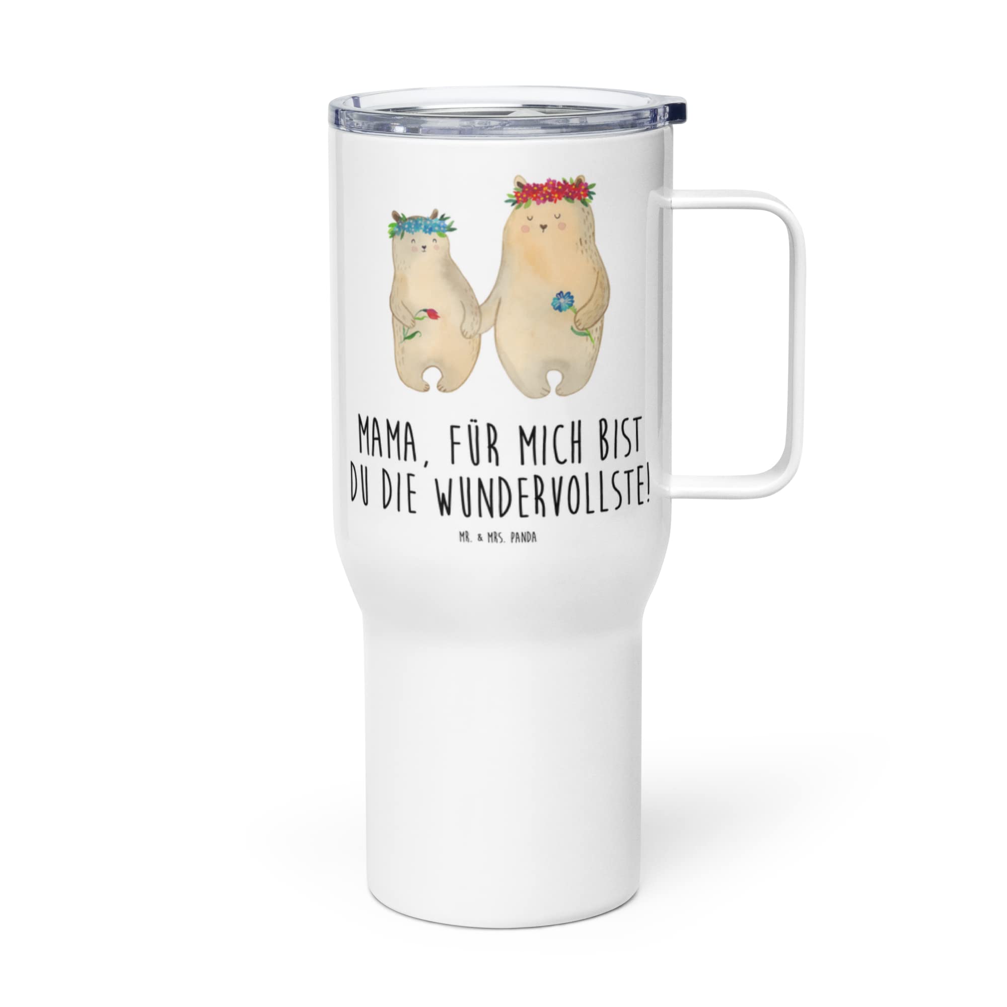 Mr. & Mrs. Panda Kaffee-to-go-Becher Bären mit Blumenkranz - Geschenk, Familie, Töchter, Lieblingsmensch, Kinder, To-Go-Becher, Thermobecher, Muttertag, thermosbecher, Mehrwegbecher, Teetasse, Mama