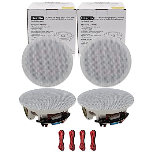 Herdio In Ceiling Speakers, 6.5 Inch 600 Watts Flush Mount Speakers For Bathroom, Kitchen,Living Room,Office(4 Speakers) #TOP7