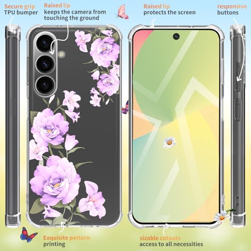 EMUYGIU for Samsung Galaxy S25 FE Case Flowers [Buffertech 6.7ft Military-Grade Drop Protection] [Anti Peel Off Tech] Clear TPU Bumper 5G Phone Case Cover Design (Flower Series) - image 5